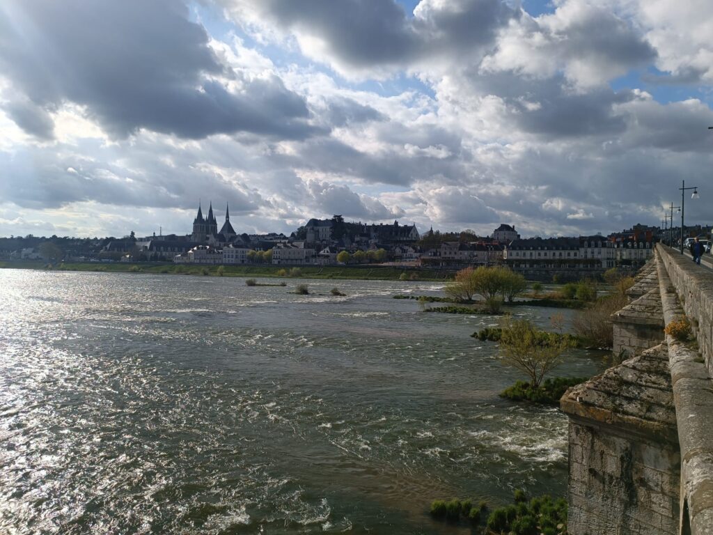 Vue sur Blois et son château depuis le pont au-dessus de la Loire.